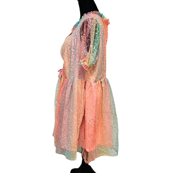 Unique Vintage Fit & Flare Rainbow Mini Dress Sequin Tulle Skirt Swing Plus 3X - Picture 8 of 13